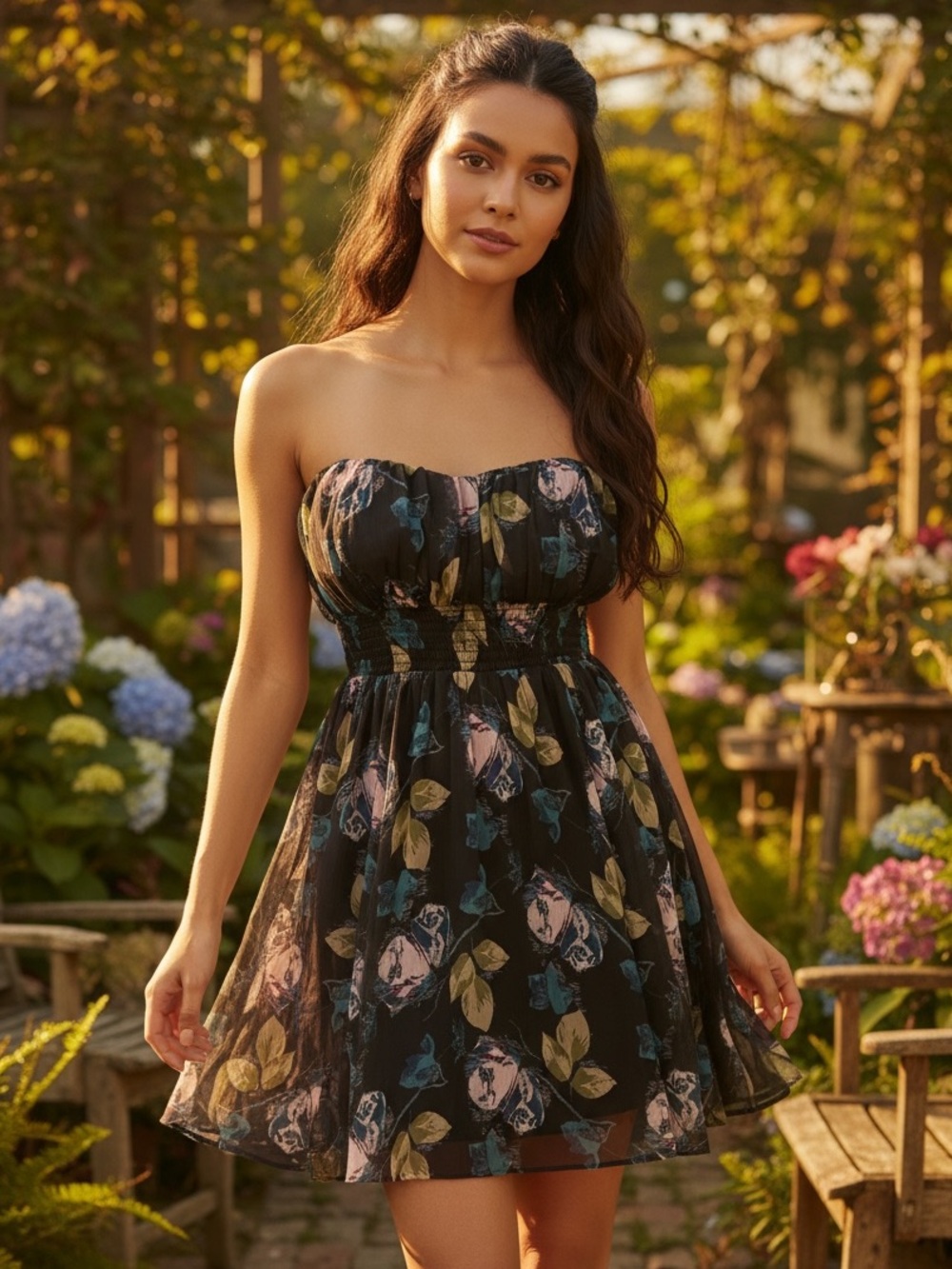 Kimchi Blue Urban Outfitters Strapless Floral Mini Dress Boho Cottage